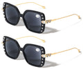 2 Pairs Women Oversized Square Reading Sunglasses Tinted Rhinestones Reader Gold