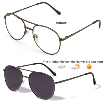 Classic Tear Drop Metal Frame Photochromic Lens Darkening Reading Sun Glasses