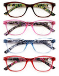 4 Pairs Women Neon Floral Reading Glasses Lightweight Wide Fitment Reader  ZT109