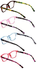 4 Pairs Women Neon Floral Reading Glasses Lightweight Wide Fitment Reader  ZT109