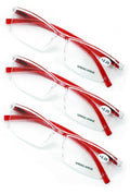 3 Pairs Lightweight Transparent Clear Lens Rectangular Readers with Spring Hinge