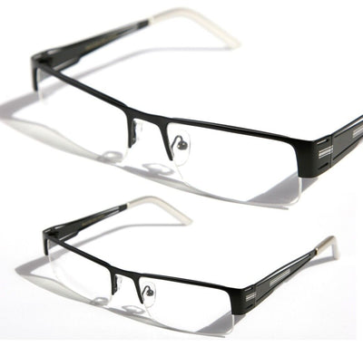 Rectangular Half Rimless Metal Sun-Glasses Optical RX Black White Clear Lens1230