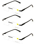 3 Pairs Lightweight Men Women Rimless Comfortable Reading Glasses - Spring Hinge