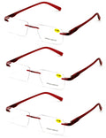 3 Pairs Lightweight Men Women Rimless Comfortable Reading Glasses - Spring Hinge