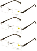 3 Pairs Lightweight Men Women Rimless Comfortable Reading Glasses - Spring Hinge