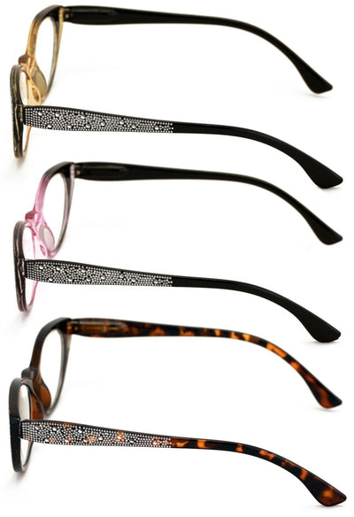 3 Pairs Women Cateye Reading Glasses Rhinestones Stylish Comfortable Reader DR04 - Vision World