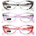 3 Pairs Lot Women Cateye Translucent Clear Floral Pattern Fashion Reading Glasse